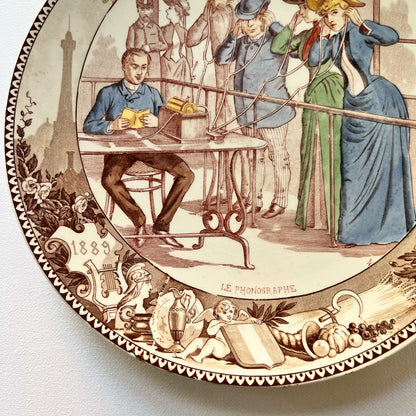 【Antique】France - Sarreguemines U&C 1889s Le Phonographe Plate