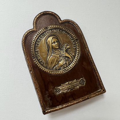【Vintage】Italy - 1950s Saint Teresa Medal Wooden Stand