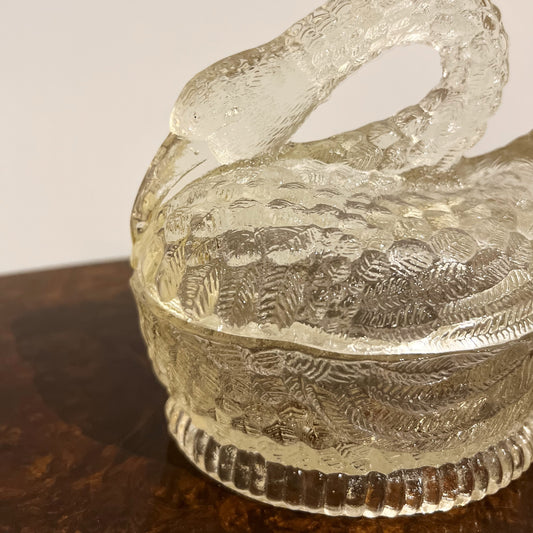 【Vintage】US - 1930s Crystal Glass Swan Pot