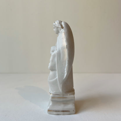 【Antique】Germany - 1900‐20s Guardian Angel with Praying Girl Biscuit Porcelain Statue（12.5㎝）