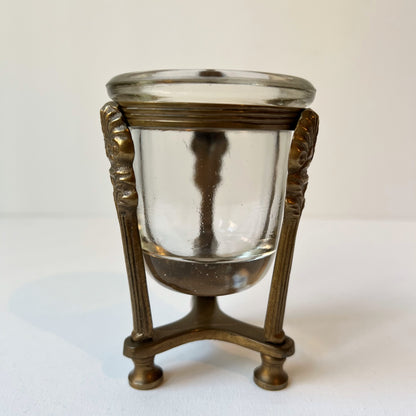 【Vintage】Germany - 1940s Brass Candle Holder Stand With Glass Insert