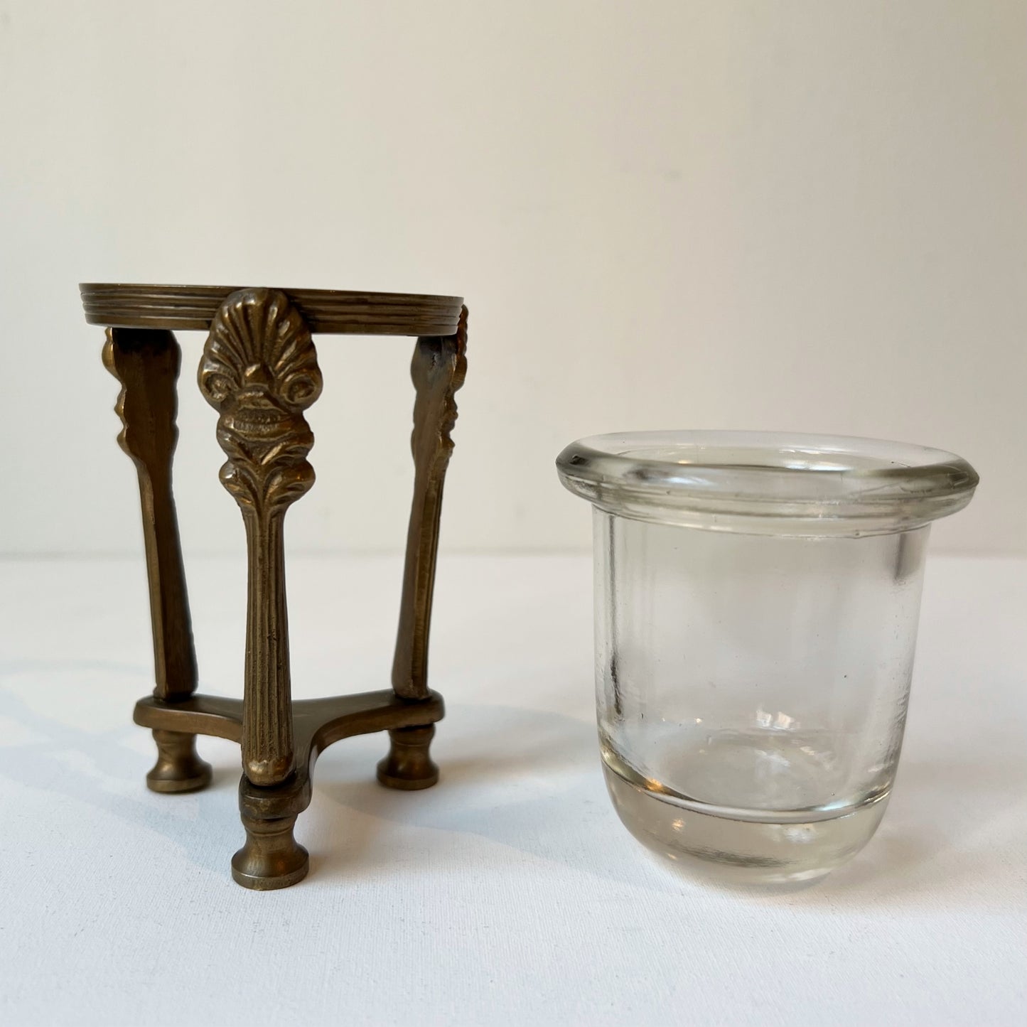 【Vintage】Germany - 1940s Brass Candle Holder Stand With Glass Insert