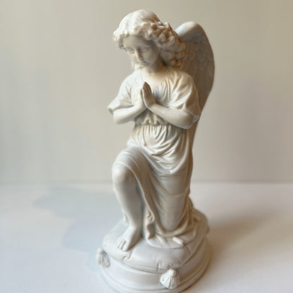 【Vintage】France - 1930s Kneeling Angel Biscuit Porcelain Statue（23.5㎝）