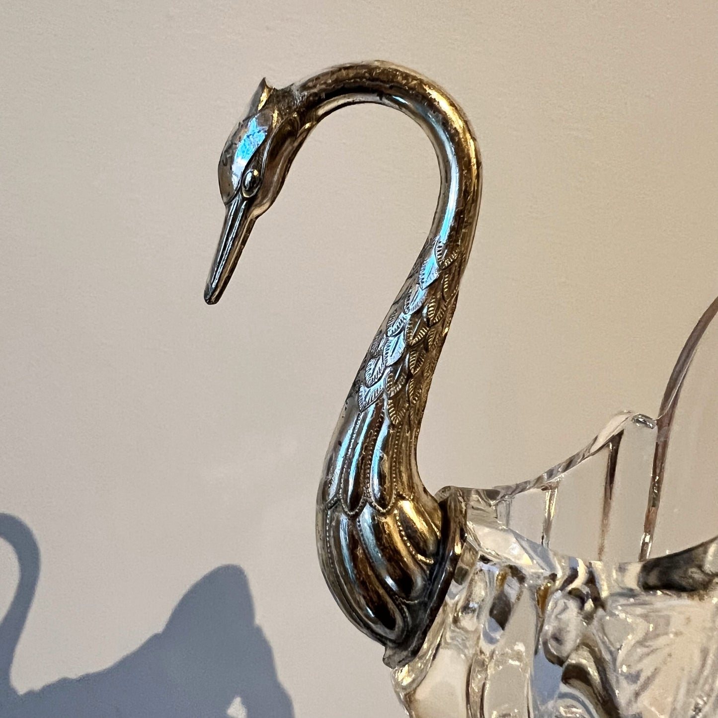 【Vintage】France Silver Plate Glass Swan（14㎝）