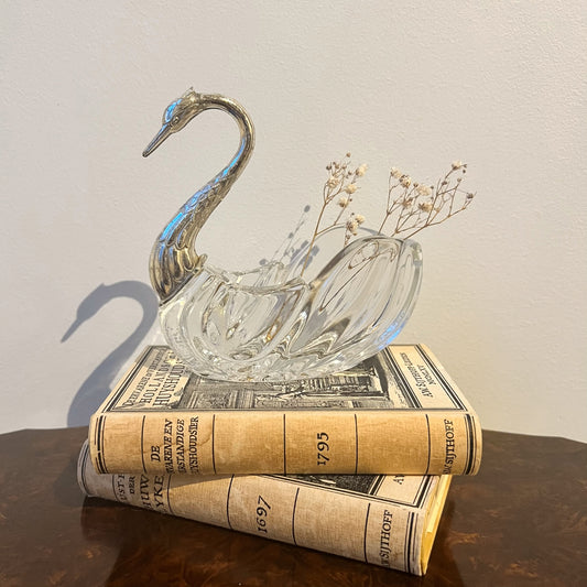 【Vintage】France Silver Plate Glass Swan（14㎝）