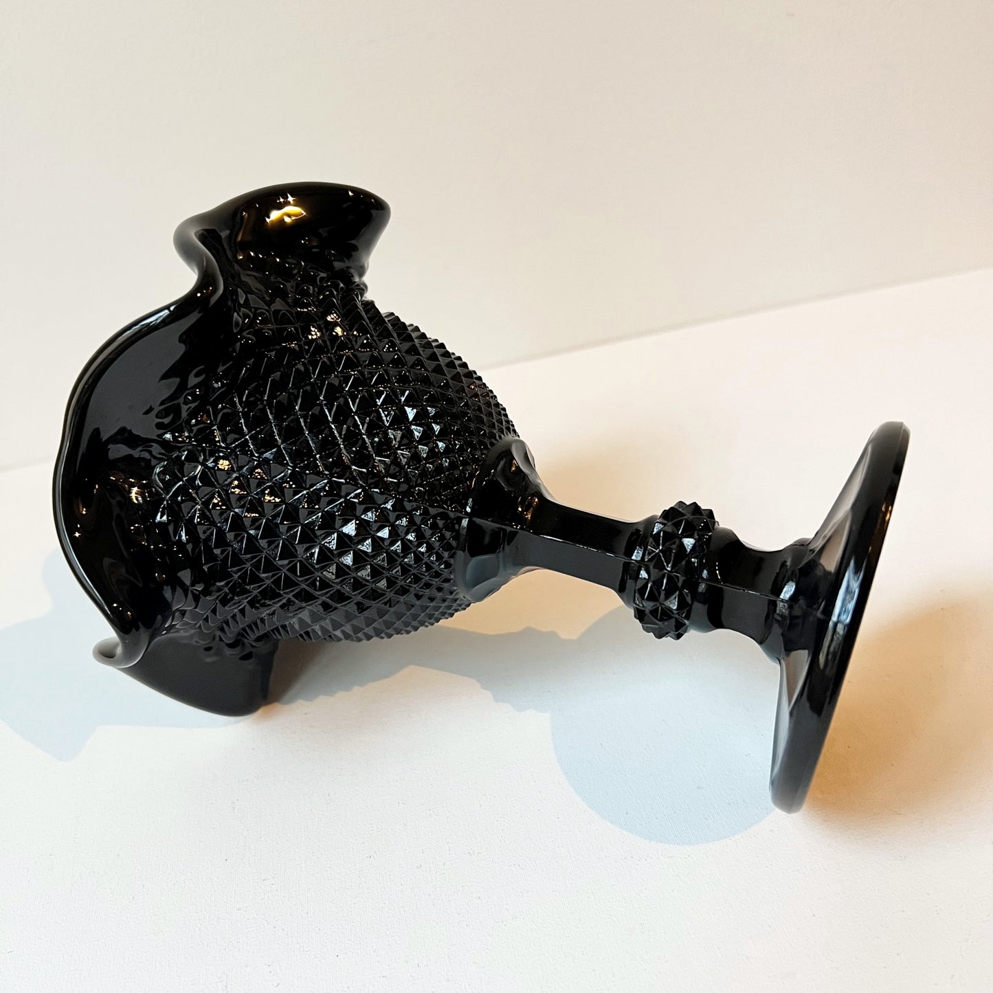 【Vintage】Portugal - IVIMA 1960s Diamond Quilted Dessert Black Glass Bowl