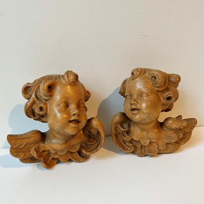 【Vintage】Italy - 1950s Wooden Carving Angel Head（Set of 2）