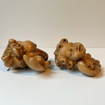 【Vintage】Italy - 1950s Wooden Carving Angel Head（Set of 2）