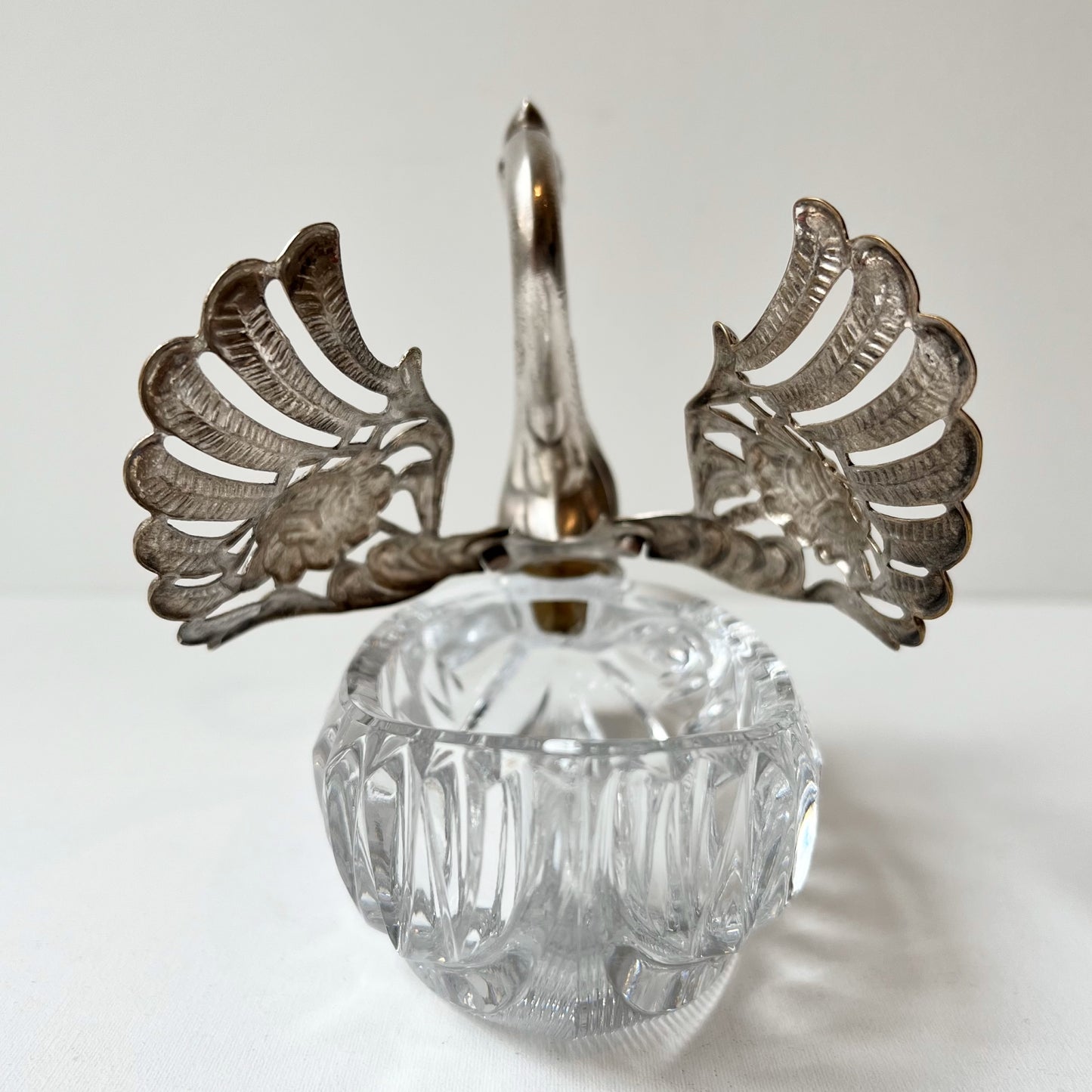 【Vintage】France ‐ 1950s Silver Plate Glass Swan（Big / 12.8㎝）