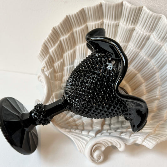 【Vintage】Portugal - IVIMA 1960s Diamond Quilted Dessert Black Glass Bowl