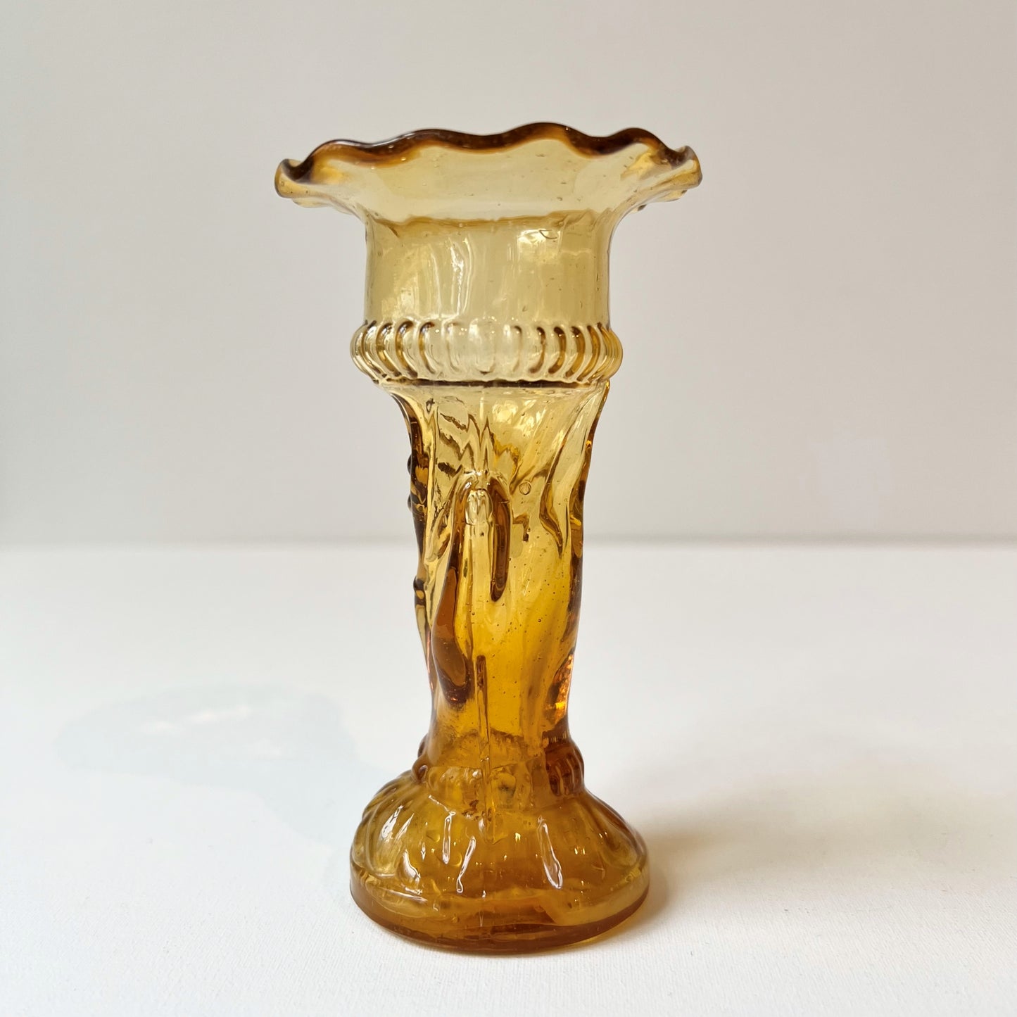 【Antique】France - 1900s Amber Glass Hand Motif Mini Vase