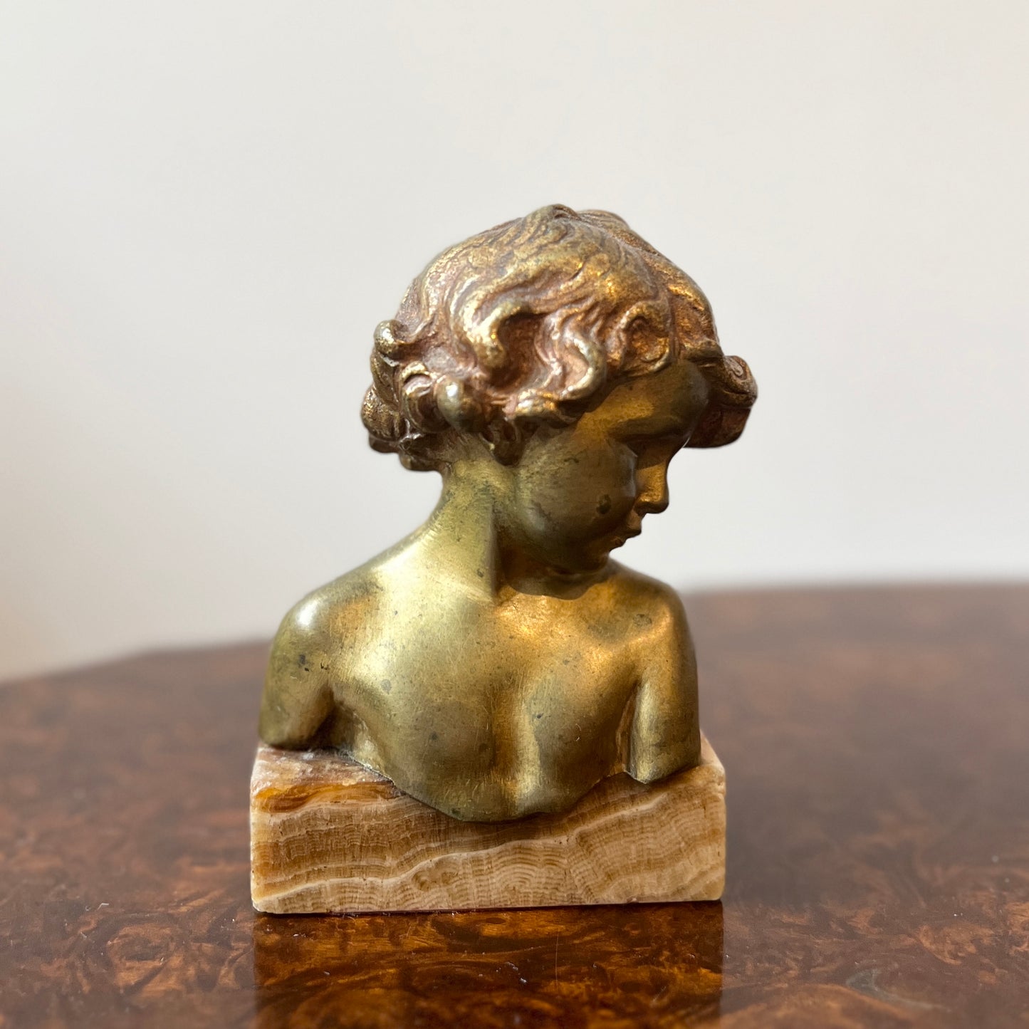 【Antique】France - 1900s Jean Marie Camus Bust of a Girl（Bronze and Marble）