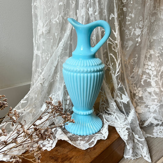 【Antique】France - Portieux 1920s Blue Milk Glass Vase