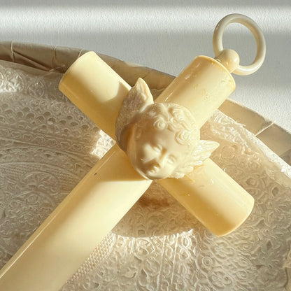 【Antique】France - 1920s Celluloid Cradle Cross Angel Motif