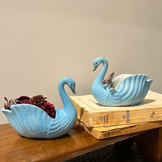 【Antique】France - 1850s Blue Pottery Swan Case（Set of 2）