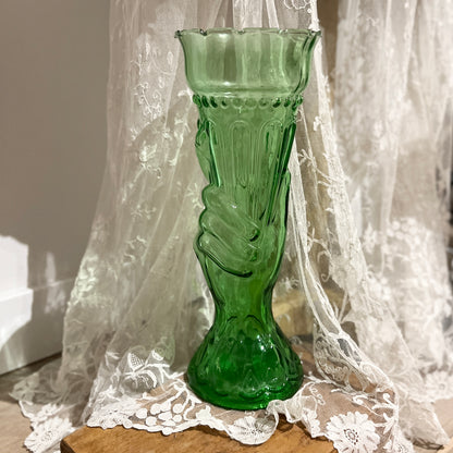 【Vintage】France - Legras 1930s Green Glass Hand Vase