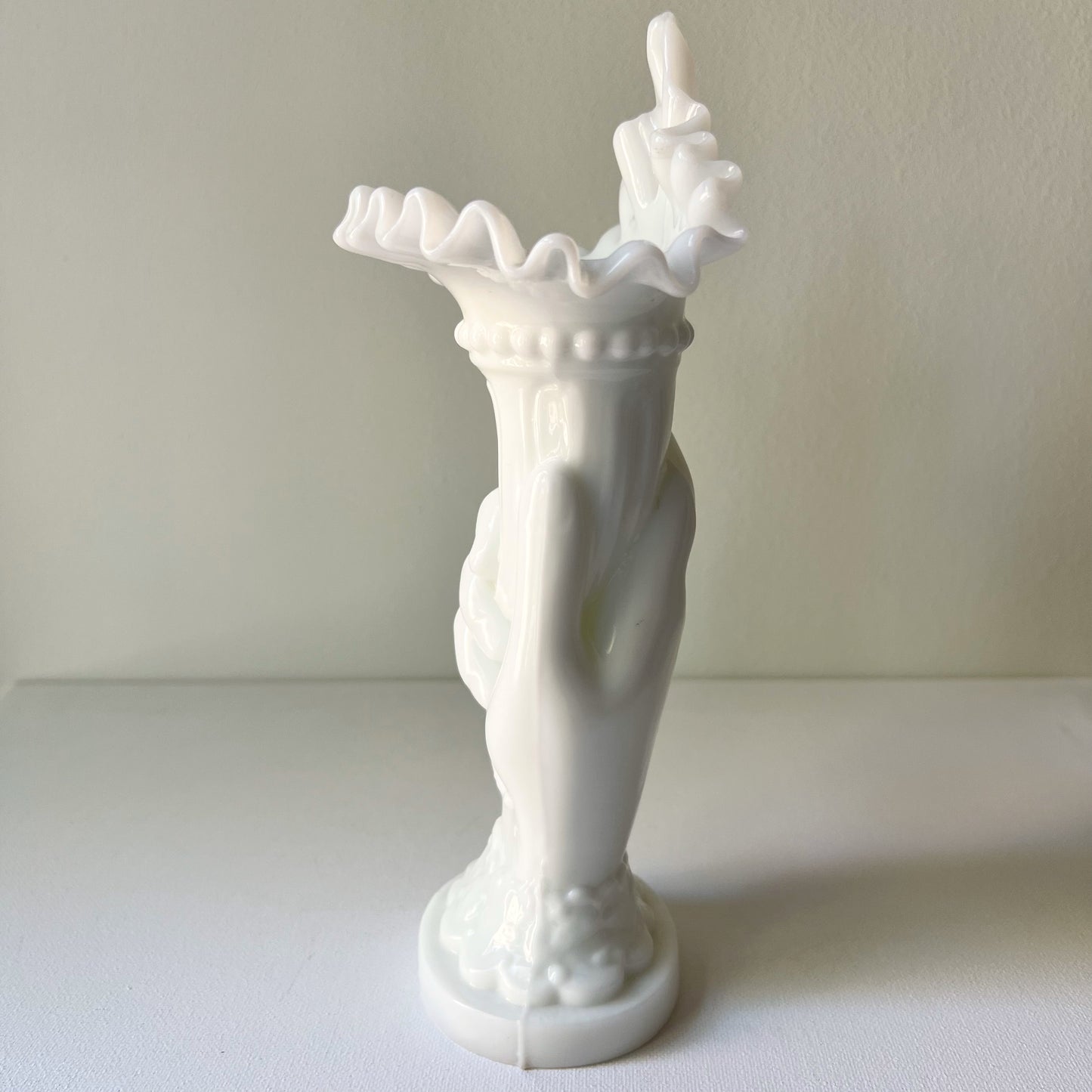 【Vintage】France - Portieux 1950s  White Milk Glass Hand Vase