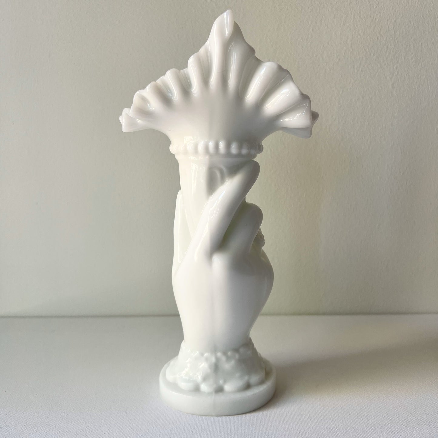 【Vintage】France - Portieux 1950s  White Milk Glass Hand Vase