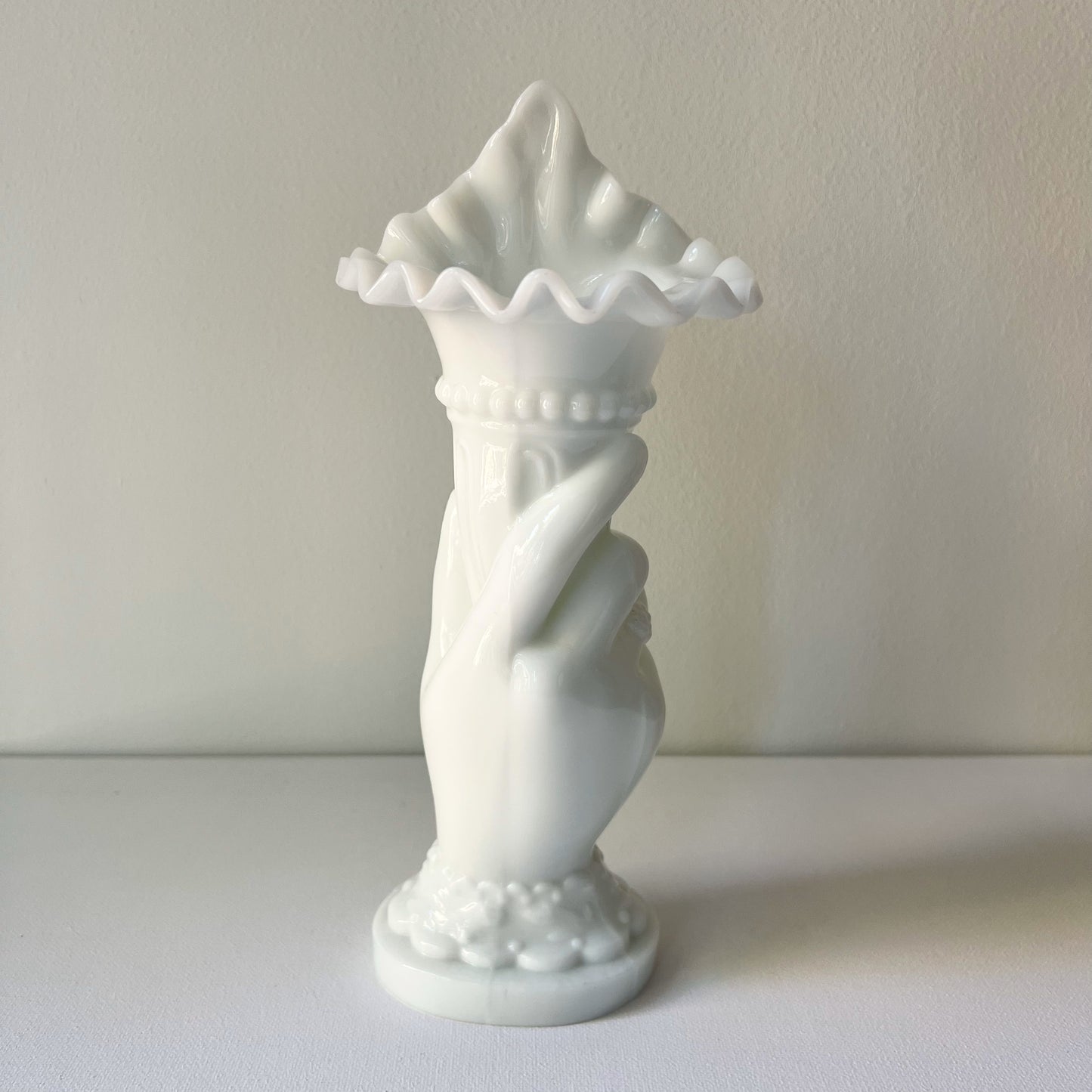 【Vintage】France - Portieux 1950s White Milk Glass Hand Vase