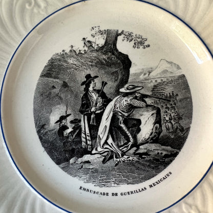 【Antique】France - Creil et Montereau 1850s Mexican Guerilla Ambush No.2 Plate