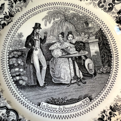 【Antique】France - H&B de Choisy 1850s Le Retour du Dessinateur No.15 Plate