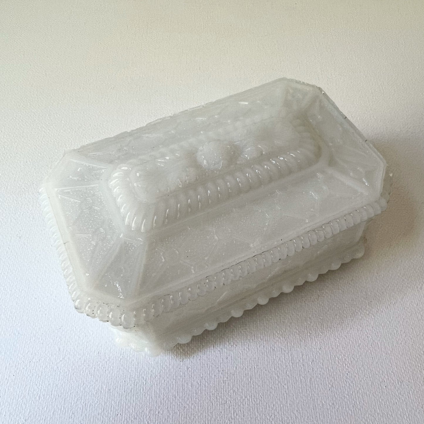 【Antique】France - 1907s White Milk Glass Box