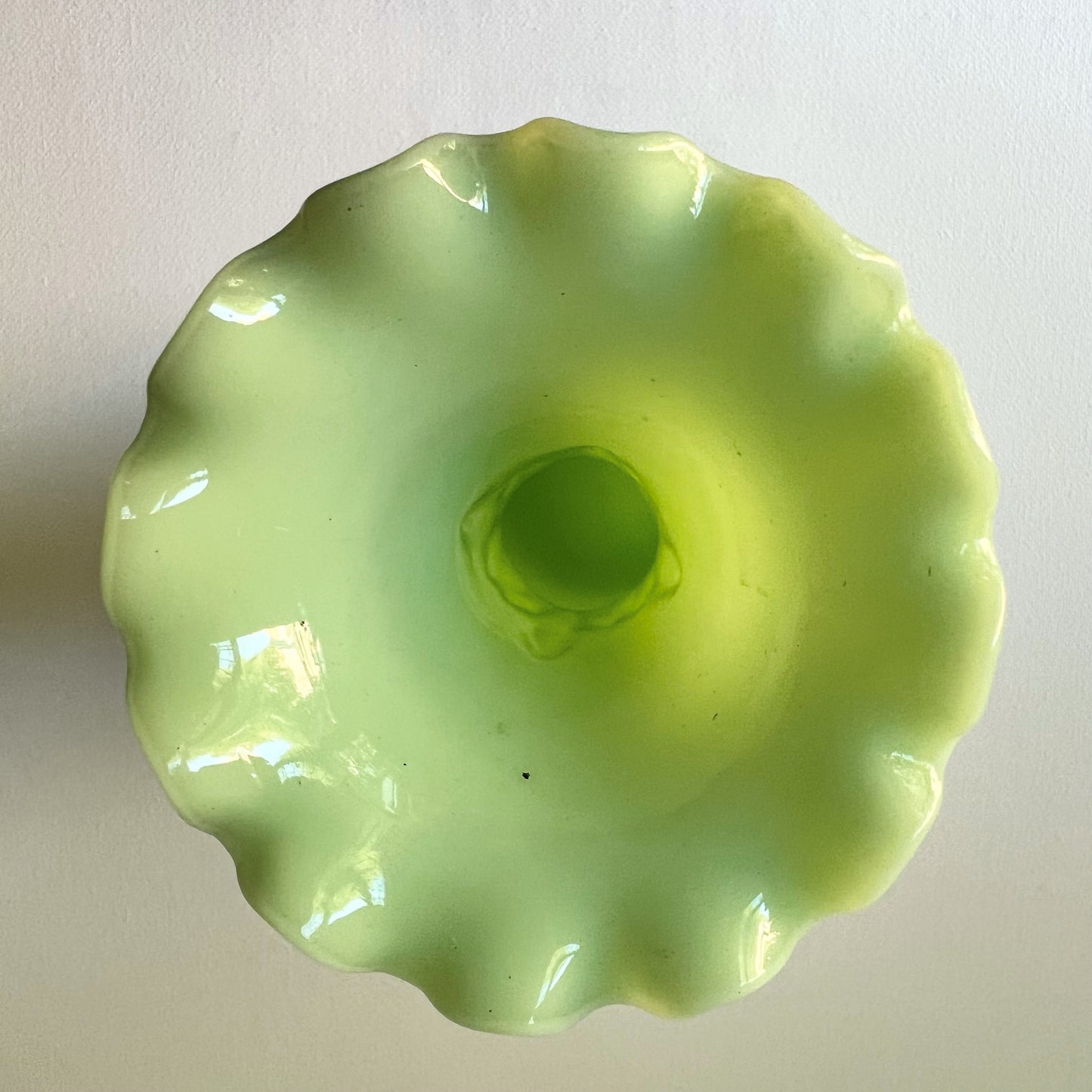 【Antique】France - 1890s Green Milk Glass Peony Vase