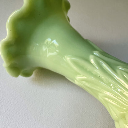 【Antique】France - 1890s Green Milk Glass Peony Vase