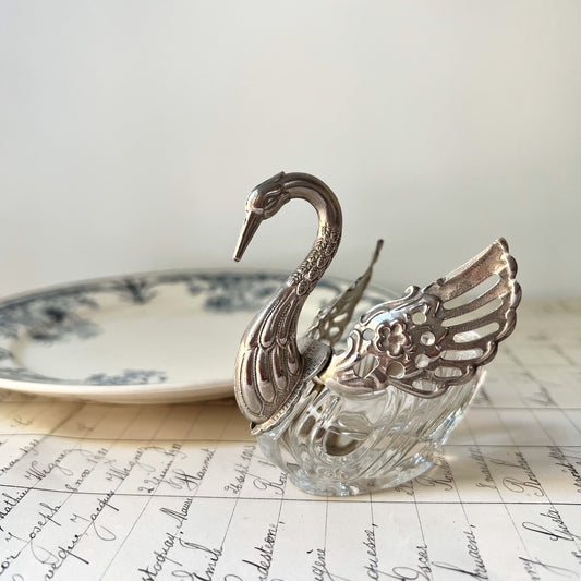 【Vintage】France - 1930s Crystal Swan Bowl