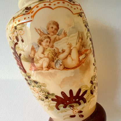 【Antique】France - 1880‐1920s Brown Milk Glass Angel Motif Vase