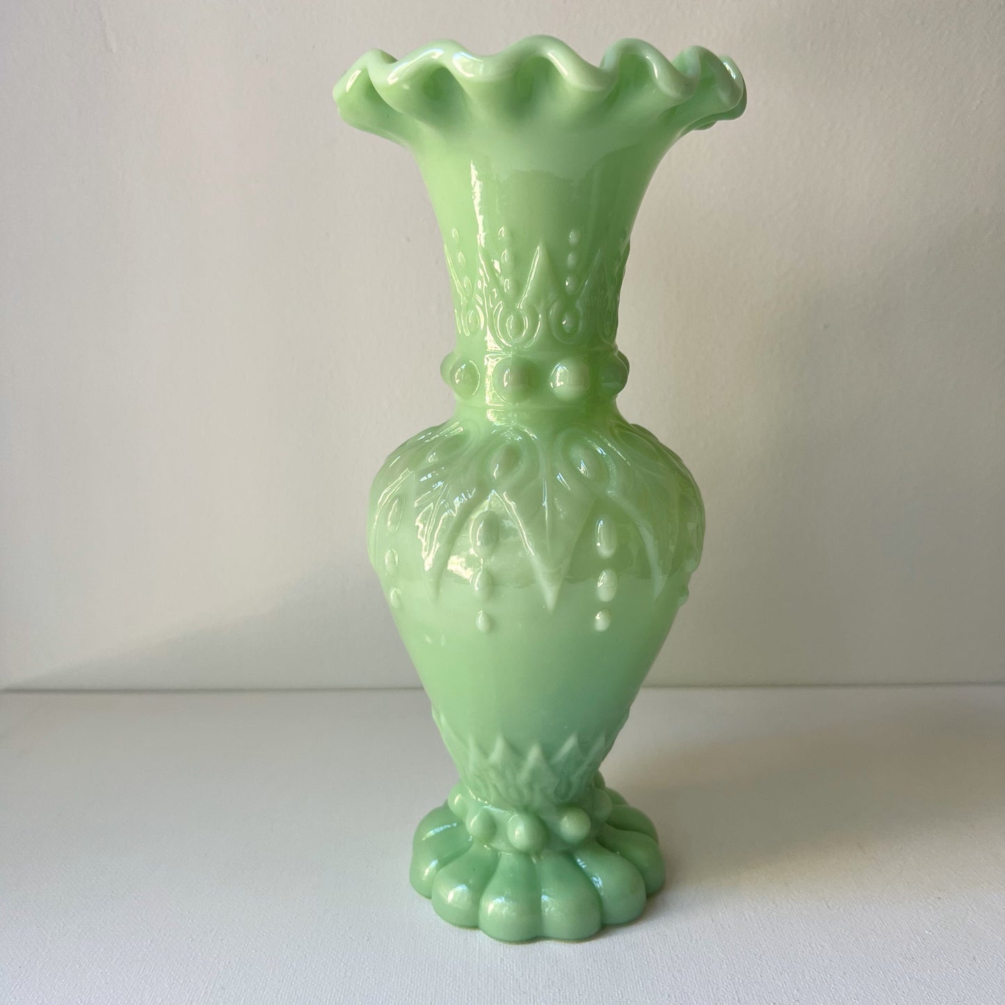 【Antique】France - 1891s Green Milk Glass Vierzon Vase（Restock）