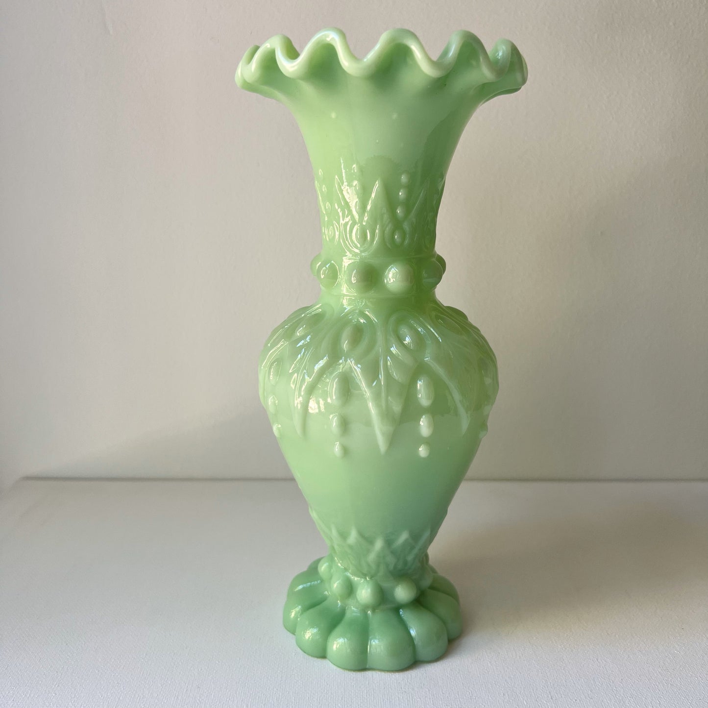 【Antique】France - 1891s Green Milk Glass Vierzon Vase（Restock）