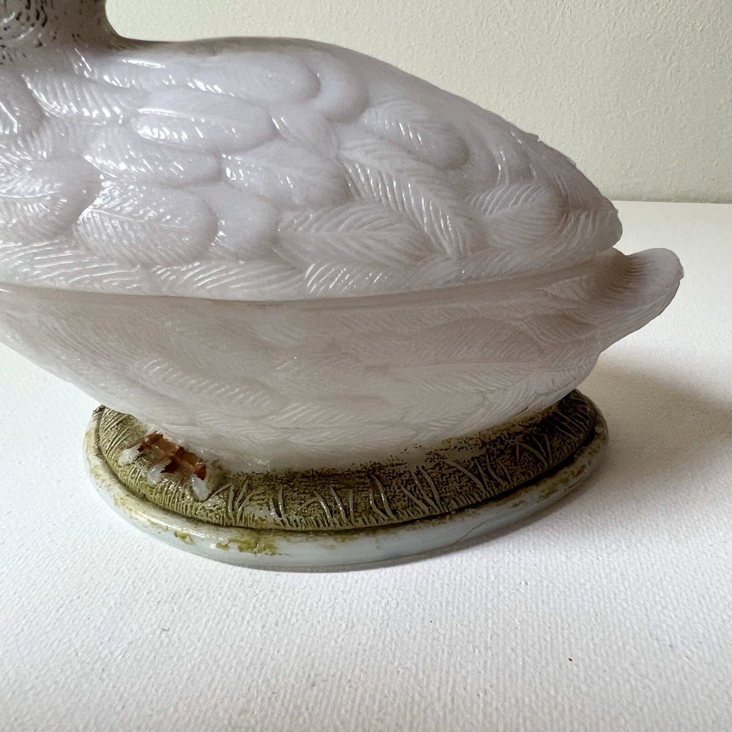 【Antique】France - Vallerysthal 1900s Milk Glass Duck Cover Dish