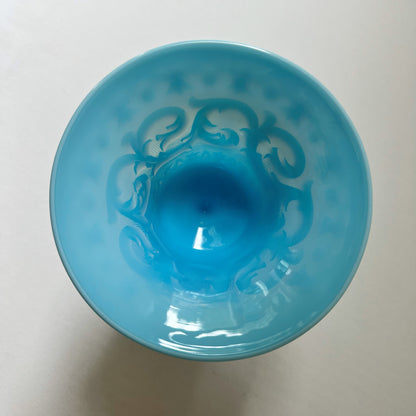 【Antique】France - Portieux Vallerysthal 1920s Blue Milk Glass Wreath Bowl