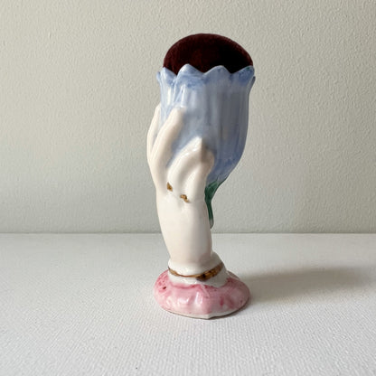 【Vintage】France - 1950s Pottery Tulip & Hand Pin-Cushion