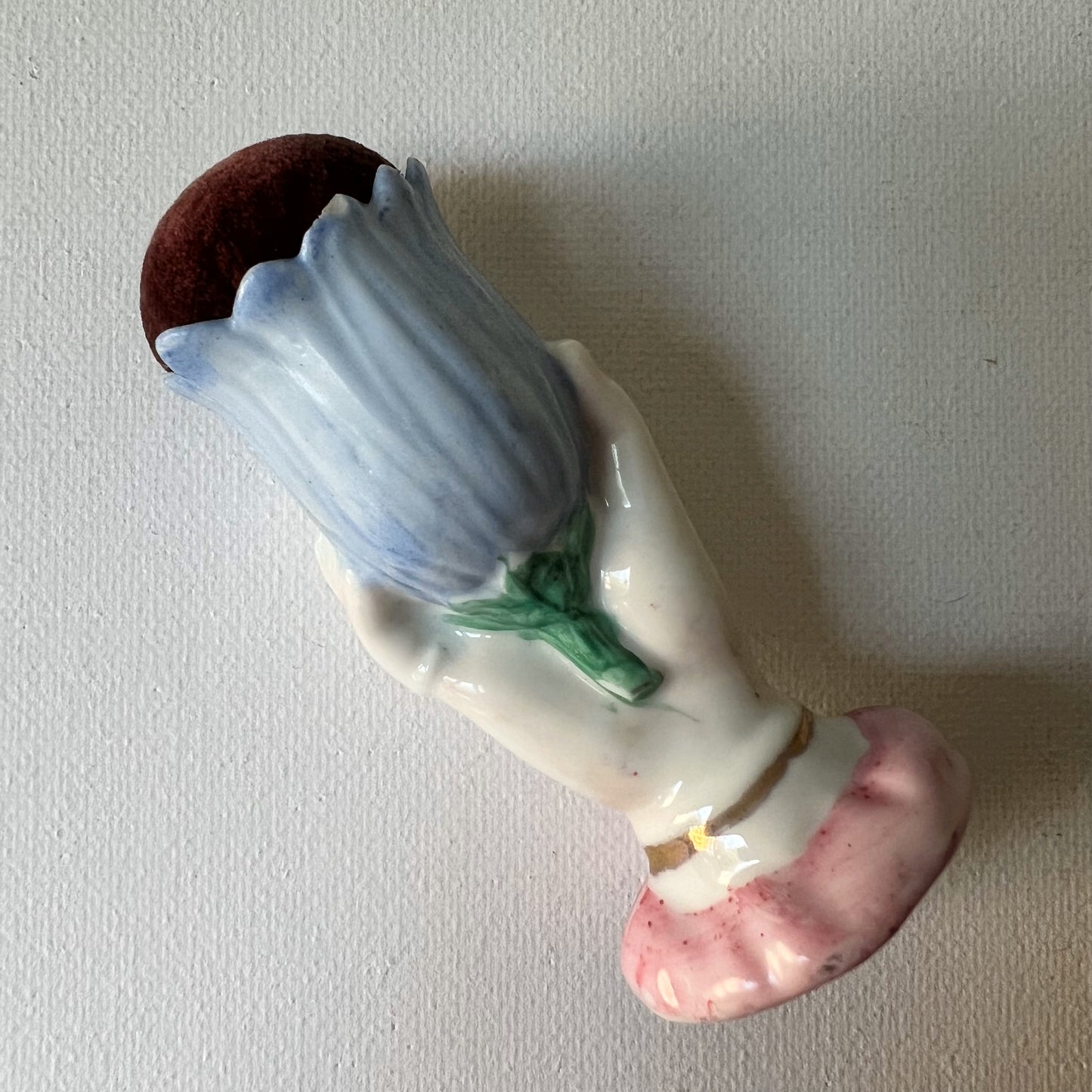 【Vintage】France - 1950s Pottery Tulip & Hand Pin-Cushion