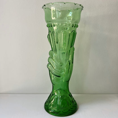 【Vintage】France - Legras 1930s Green Glass Hand Vase