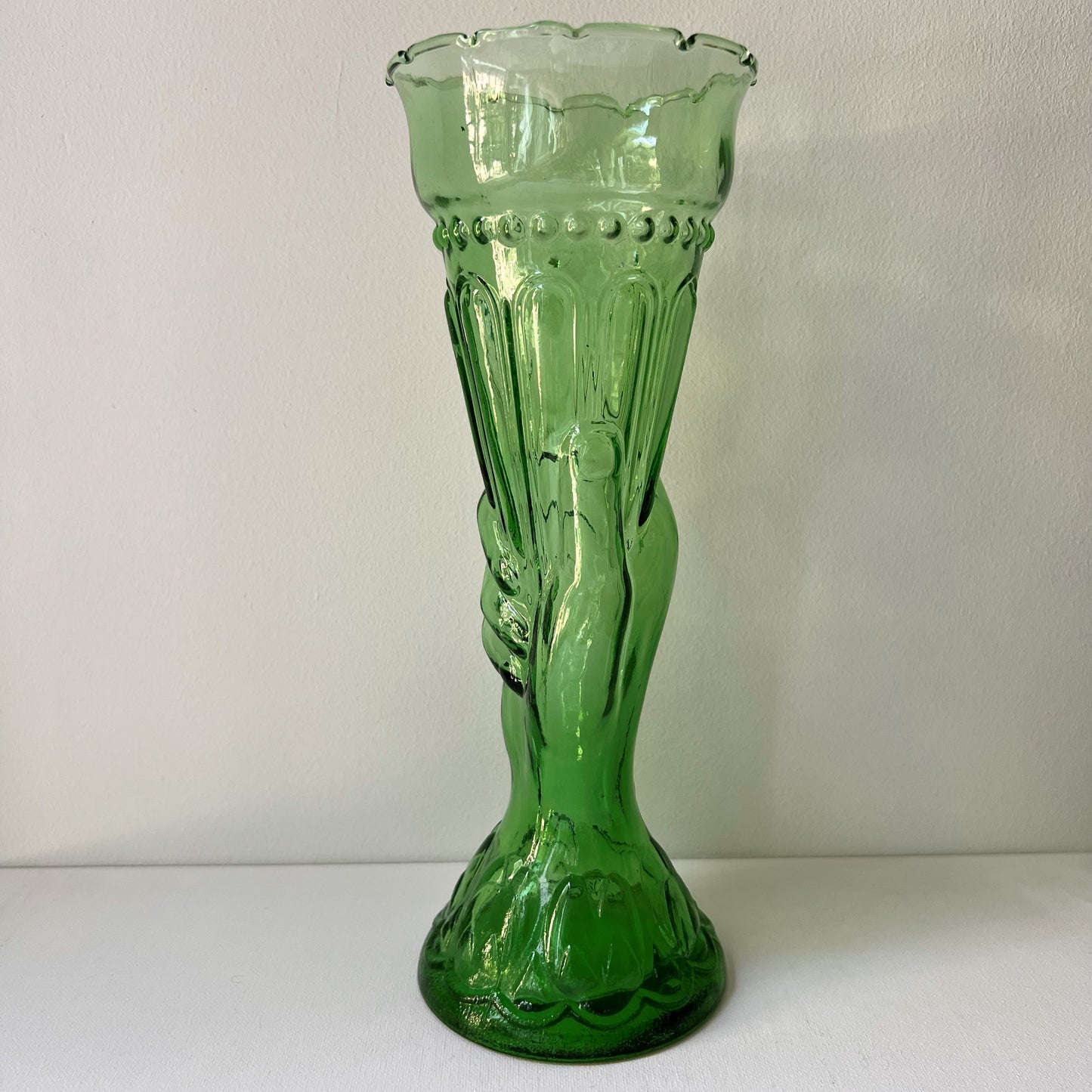 【Vintage】France - Legras 1930s Green Glass Hand Vase