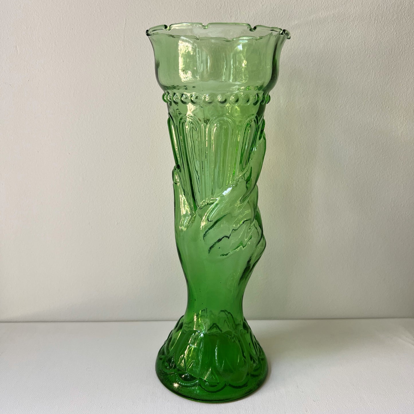 【Vintage】France - Legras 1930s Green Glass Hand Vase