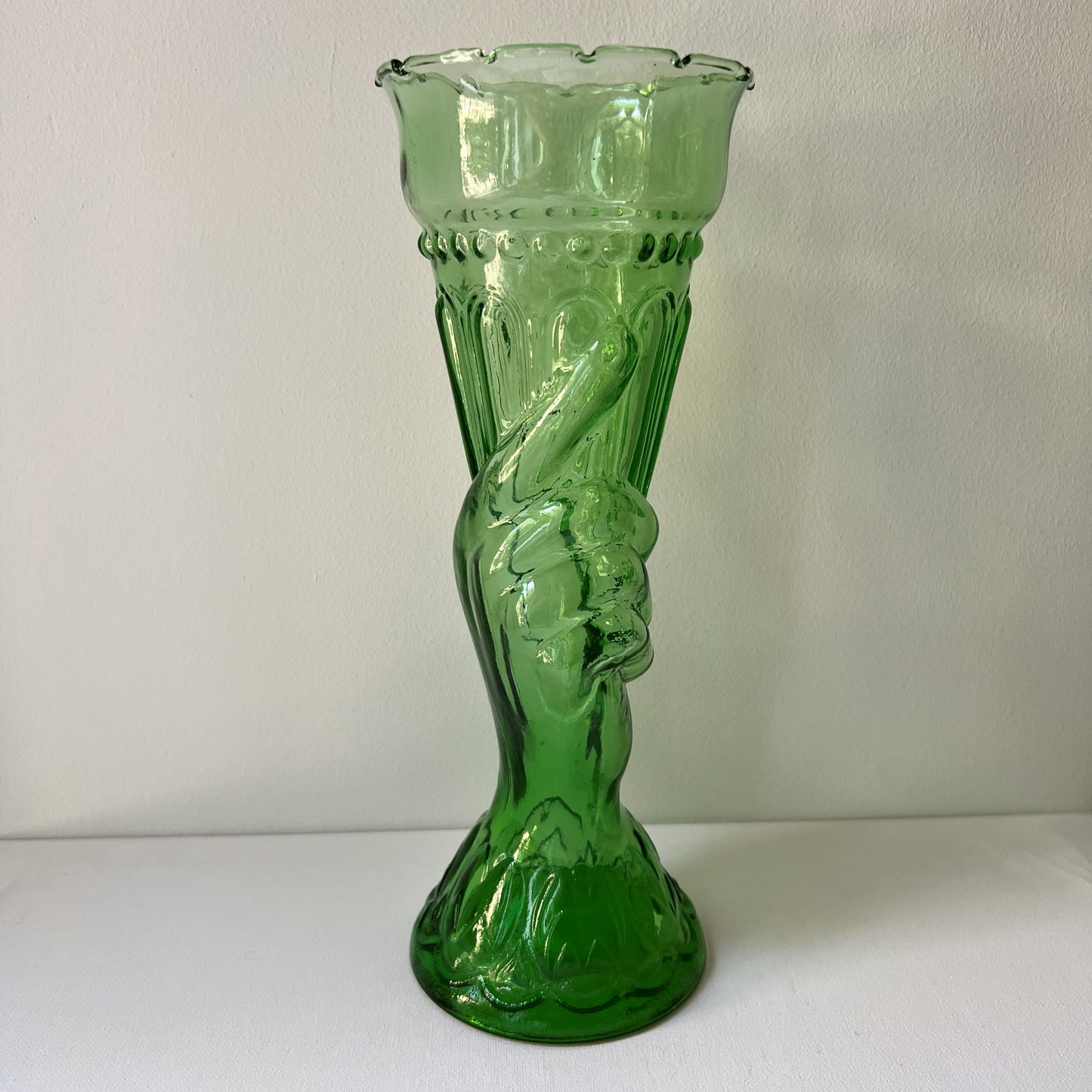 【Vintage】France - Legras 1930s Green Glass Hand Vase