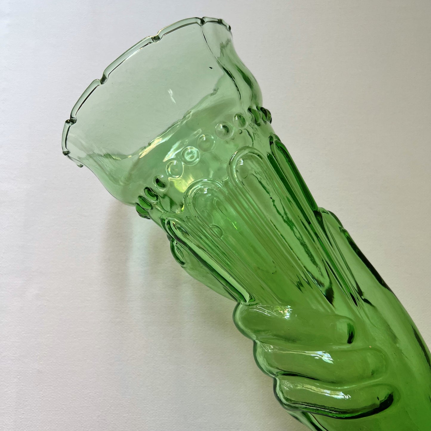 【Vintage】France - Legras 1930s Green Glass Hand Vase