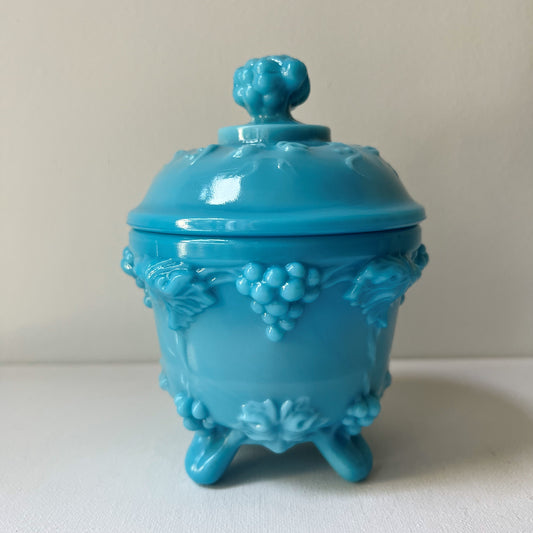 【Vintage】France - Portieux Vallerysthal 1930s Blue Milk Glass Candy Box