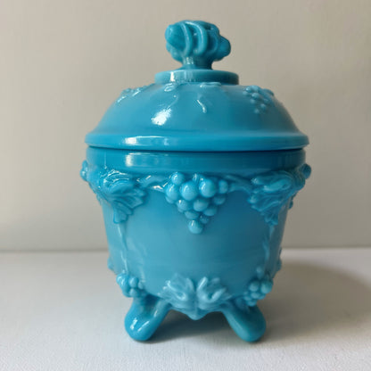 【Vintage】France - Portieux Vallerysthal 1930s Blue Milk Glass Candy Box