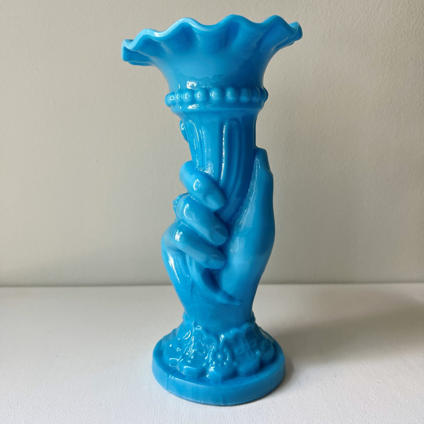 【Antique】France - Vallérysthal 1914s Blue Milk Glass ”Main” Vase