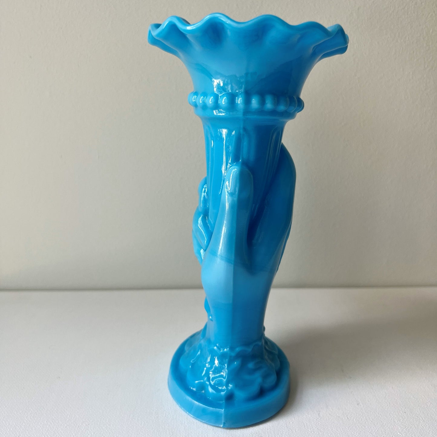 【Antique】France - Vallérysthal 1914s Blue Milk Glass ”Main” Vase