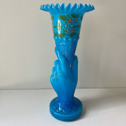 【Antique】1880s Blue Glass Hand Vase