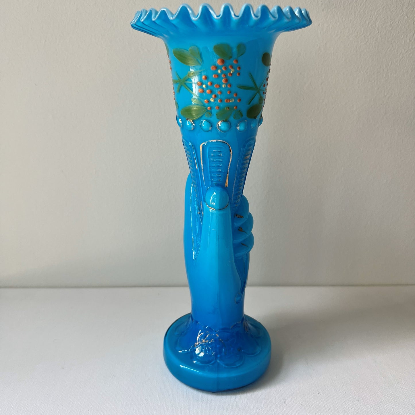 【Antique】1880s Blue Glass Hand Vase