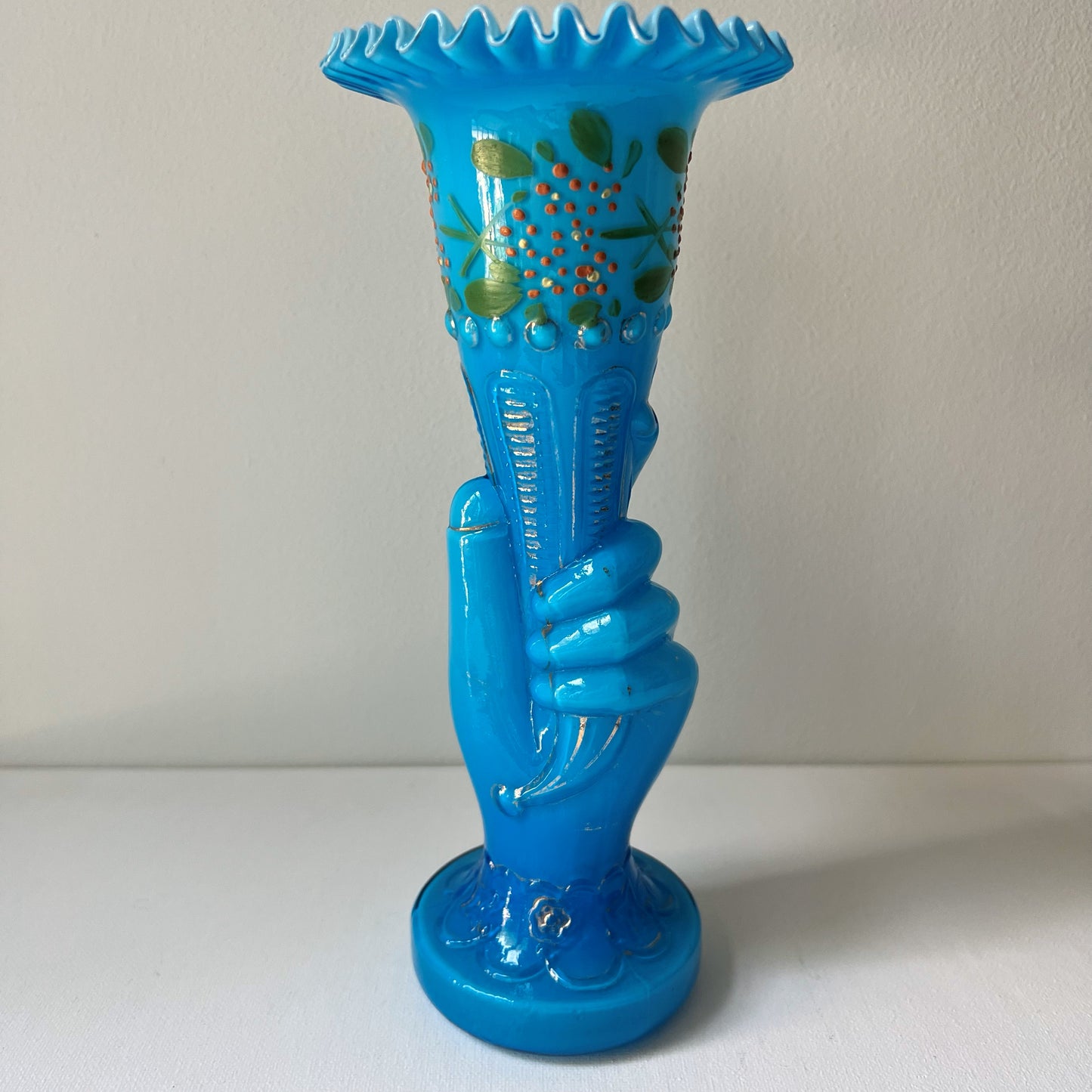 【Antique】1880s Blue Glass Hand Vase