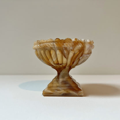 【Antique】France - 1930s Brown Marble Milk Glass Mini Size Candy Dish