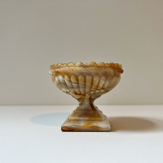 【Antique】France - 1930s Brown Marble Milk Glass Mini Size Candy Dish